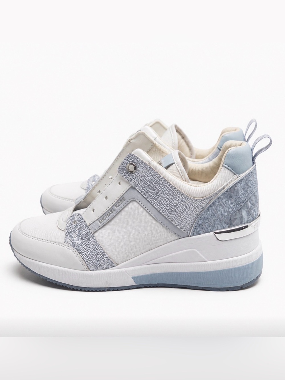 Michael Kors Light Blue and White Wedge Sneakers - Size 8